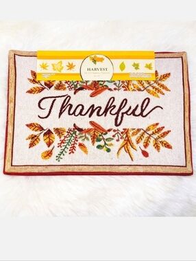 Harvest Tapestry Holiday Placemats "Thankful" Set of 4 Reversible